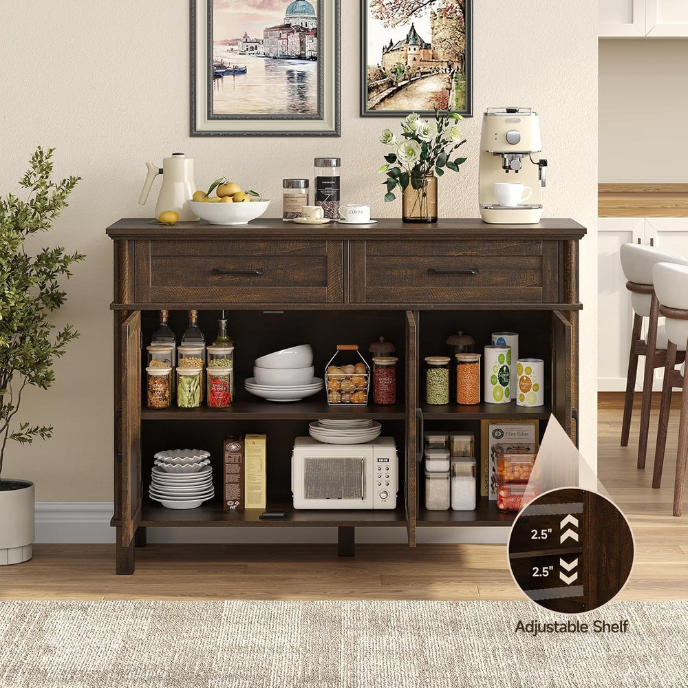 48 Inch Sideboard Buffet Cabinet with Storage, Farmhouse Coffee Bar Cabinet w...