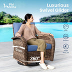 PHI VILLA Wicker Patio Chairs, Outdoor Swivel Glider Chairs Set of 2 | 2 Piece PE Rattan Wicker Patio Furniture Set with Cushions for Porch Deck Balcony