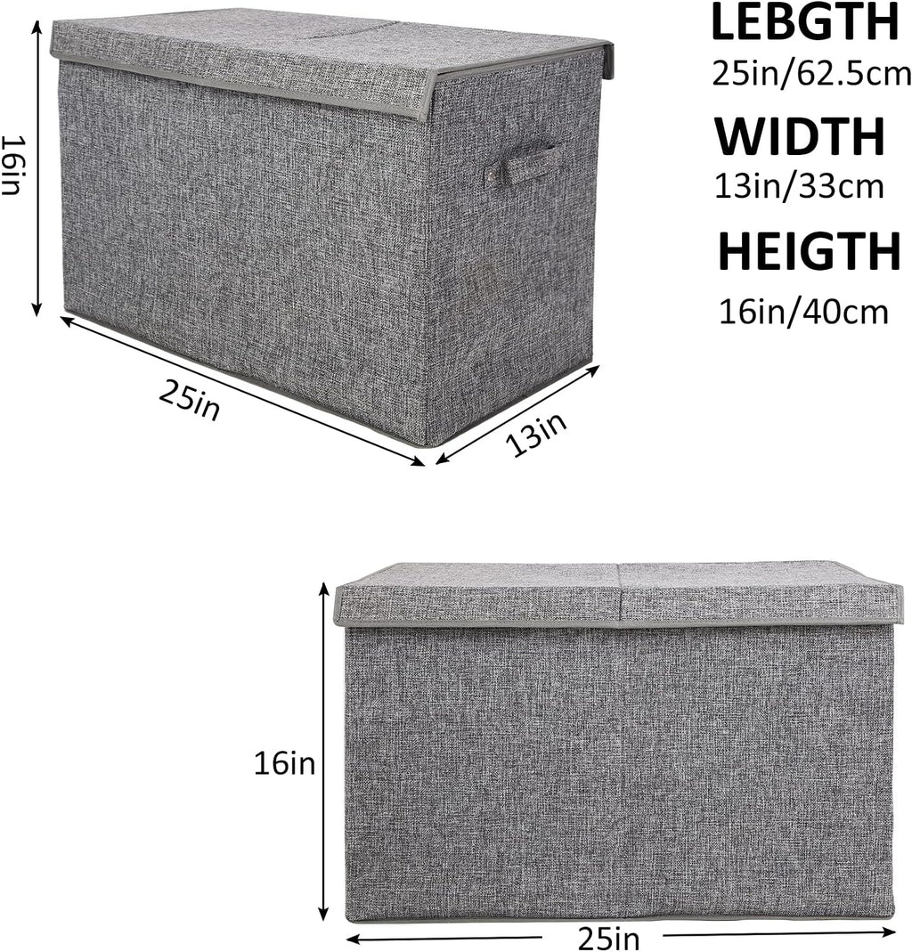 popoly 2 Pack Large Toy Box Chest with Lid, Collapsible Sturdy Toy Storage Organizer Boxes Bins Baskets for Kids, Boys, Girls, Nursery, Playroom, 25"x13" x16" (Linen Gray)