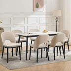 Wooden Dining Chairs Set of 6, Upholstered Kitchen Dining Room Chair, Modern Linen Fabric hollowed out Dinner Chair with Leveling Feet/hollowed out Backrest Support for Dining Room, Living,Beige