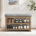 Zihanhome Shoe Rack Bench with Cushion, 2 Tier Solid Wood Storage Bench, Mid-Century Modern Shoe Bench for Entryway, Hallway, Closet, Front Door Entrance, Foyer (Grey, 31.5")