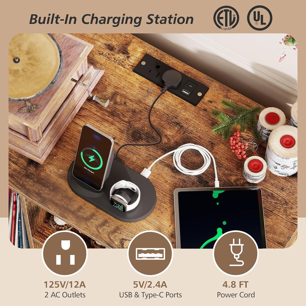 Giantex Record Player Stand with Charging Station, Turntable Stand with Stora...