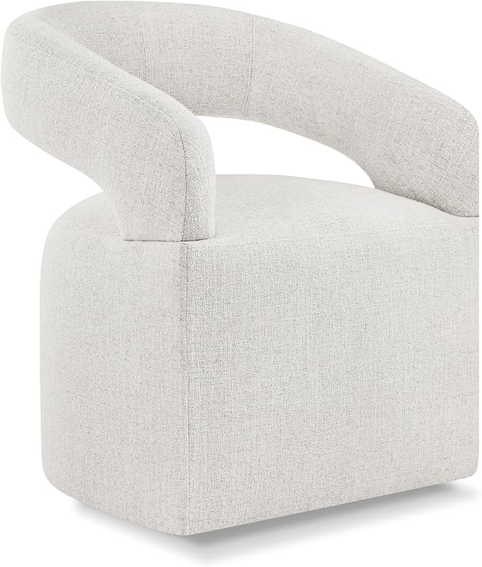 Upholstered Dining Chairs with Casters, Modern Barrel Side Armchair with Rollers for Dining Room, Bedroom, Kitchen, Reading Room, Beige, Set of 1