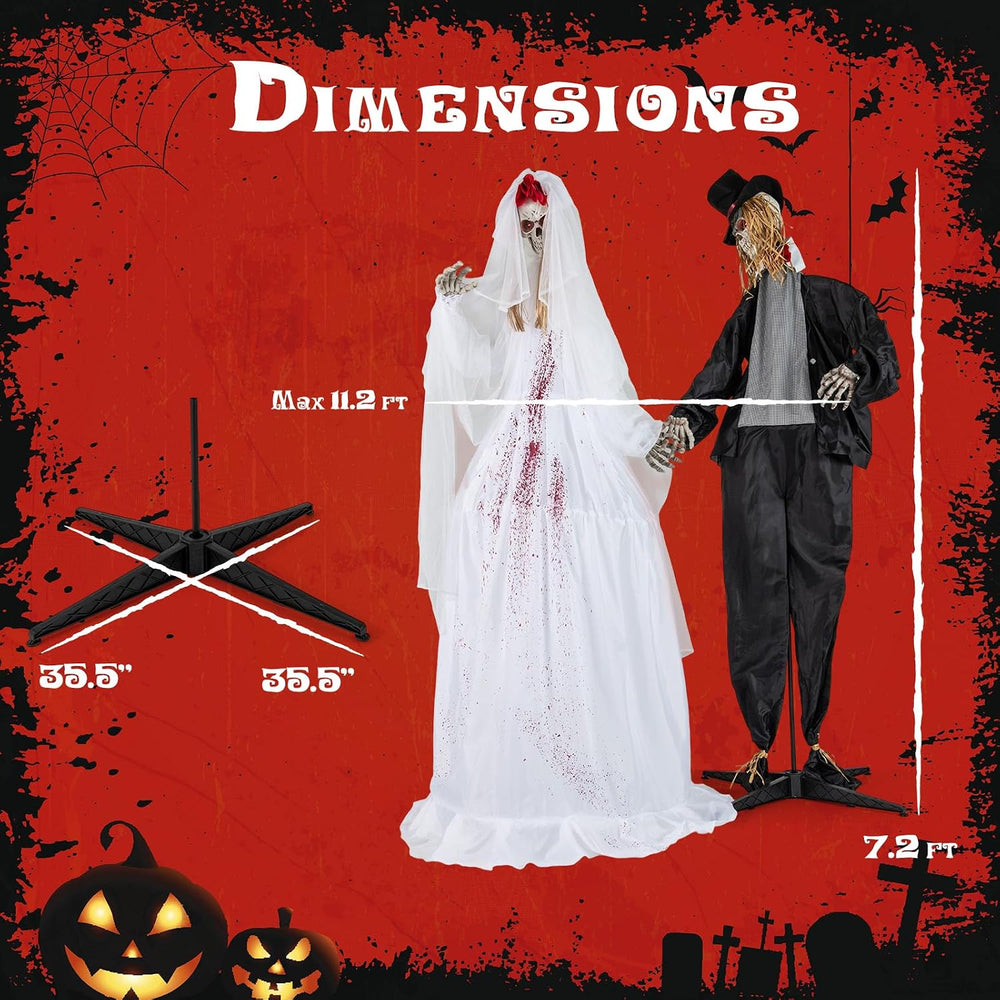 Tangkula 7.2 FT Halloween Animatronics Standing Skeleton Bride & Groom Set