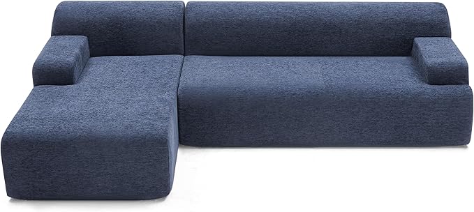 107" Modular Sectional Cloud Couch, Boneless couches Sponge sectionals for Living Room, High Density Sponges Sofa, Modular L-Shape with Chaise, Blue