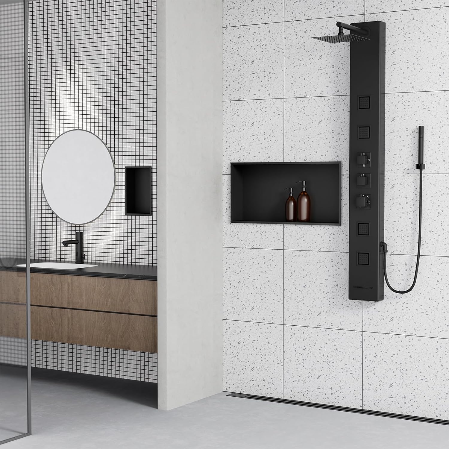 Achelous Stainless Steel Insert Shower Niche 24" X 12" NO Tile Needed, Bathroom Wall Niche Recessed Shower Shelf Organizer, Wall-inserted Niche Recessed Shower Caddy, Matte Black