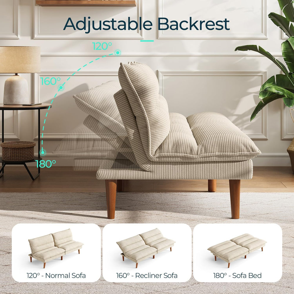 LINSY 71 Inch Futon Sofa Bed Corduroy Futon Couch with Adjustable Backrest, C...