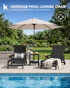 HDPE Lounge Chair Outdoor Set of 2, All Weather Pool Lounger | 5 Position Adjustable Backrest Patio Chaise Lounge with Cup Holder for Outside, Black