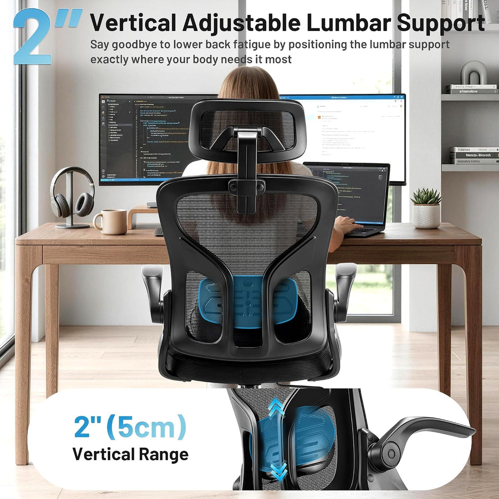 Office Chair Ergonomic Desk Chair with Adjustable Headrest Lumbar Support, Hi...