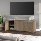 Henn&Hart Fluted TV Stand for TVs up to 75" with 2 Storage Cabinets with an Adjustable Shelf for Living Room, Family Room, or Office, Weathered Gray