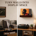 Large Wall Mount Vinyl Record Display, Solid Structure Vinyl Holder Wall, Multi Space Record Holder, Decorative Album Storage Rack for Living Room Bedroom Music Room Dark Walnut Finish