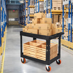 ELAFROS Extra Large Heavy Duty Utility Cart 39.9 x 24.6 Inch - Work Cart Big 2-Tier Plastic Rolling Service Cart with Deep Shelves, 6 Inch Casters, 550 lbs Capacity, Black