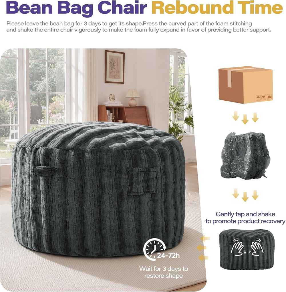 fond + found Adult Bean Bag Chairs 4FT Large Lounger, Wave Cover, Grey | Port...