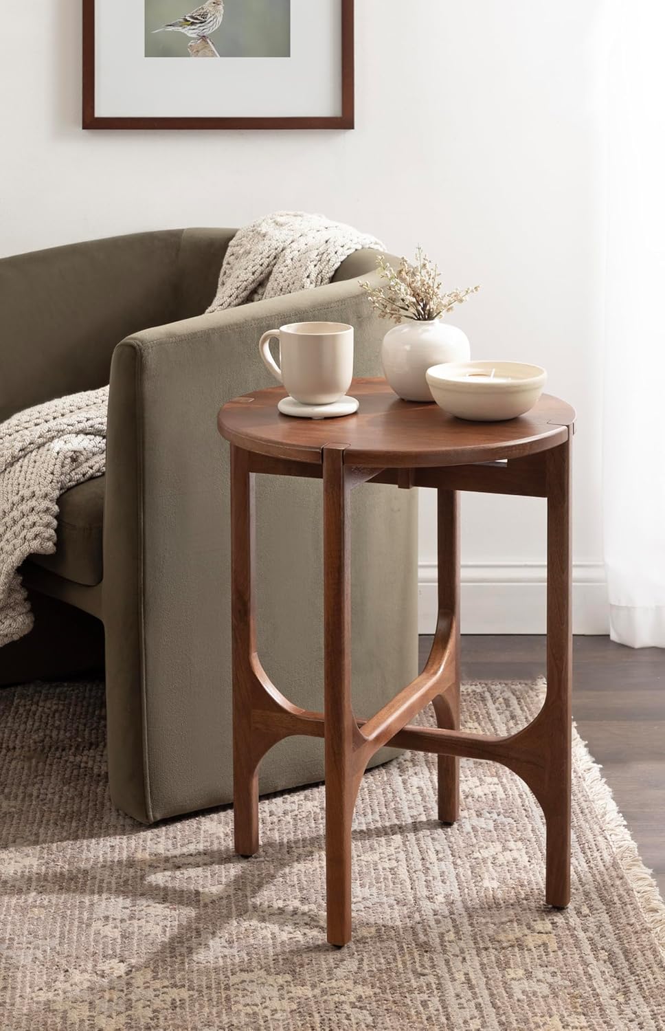 Kate and Laurel Kroscove Modern Geometric Mango Wood Round Side Table, 18 x 1...