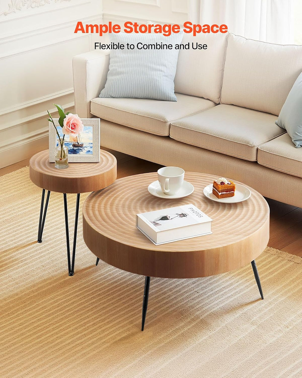 VEVOR 2 Pieces Round Coffee Tables Sets, 31.3 in Industrial Living Room Table...