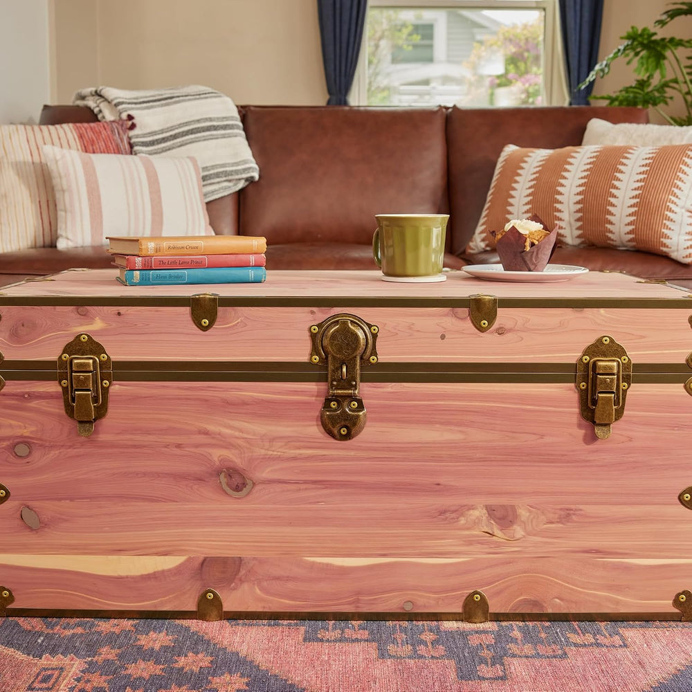 Rhino Knotty Cedar XXL Coffee Table, Storage Trunk Chest with Antique Brass |...