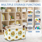 Sunflower Storage Basket with Handles,Leaf Collapsible Rectangle Organizer Bin for Room Decoration Books Box Baskets 17x11.5x10Inch