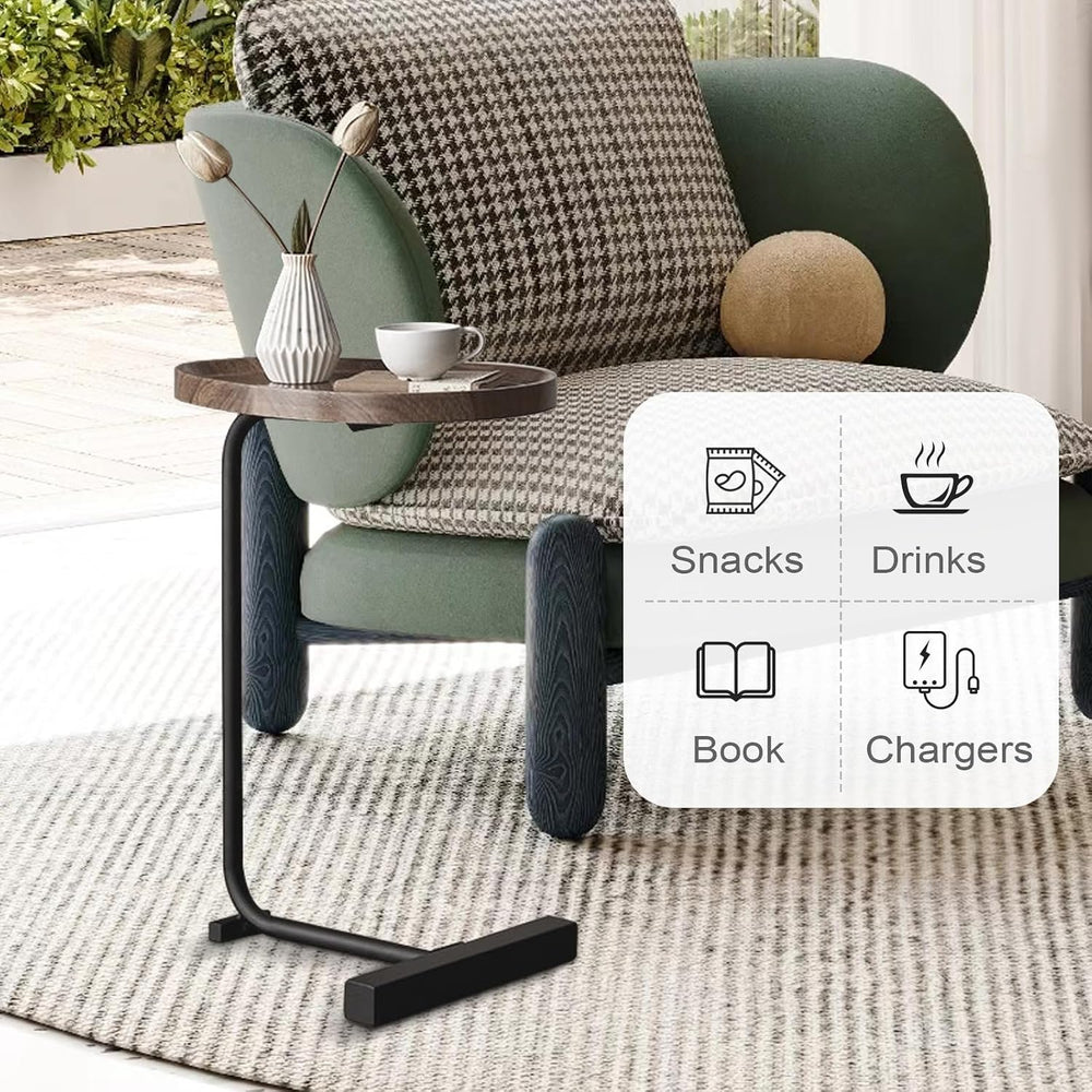 LUCKYERMORE C Shaped End Table,Sofa Side Table with Metal Base,Large Circular...