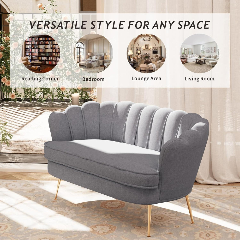 59'' Loveseat Sofa, Modern Chenille 2-Seater Sofa with Golden Legs, C...