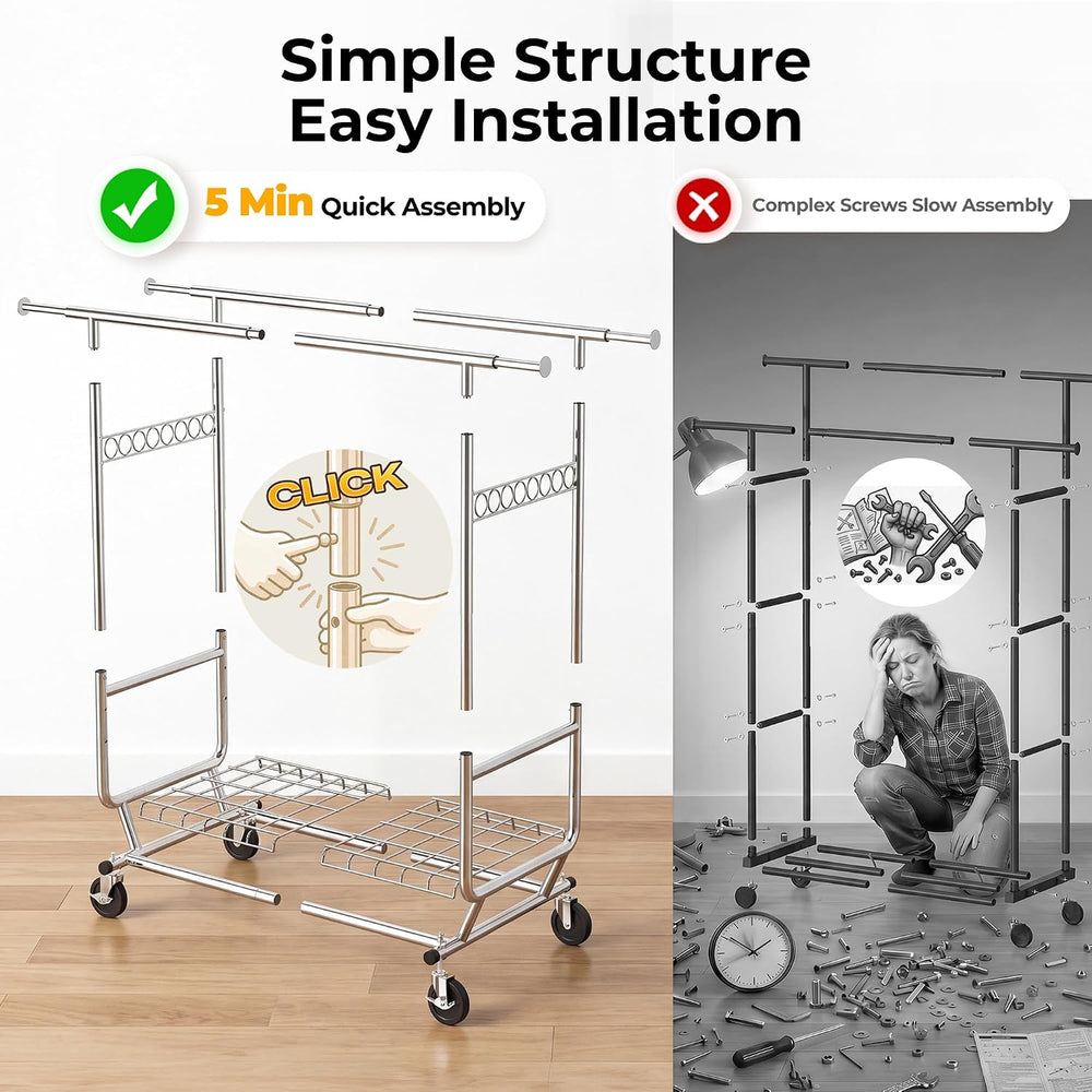 HOKEEPER Clothes Rack Heavy Duty Clothing Rack Load 650 LBS Collapsible Garme...