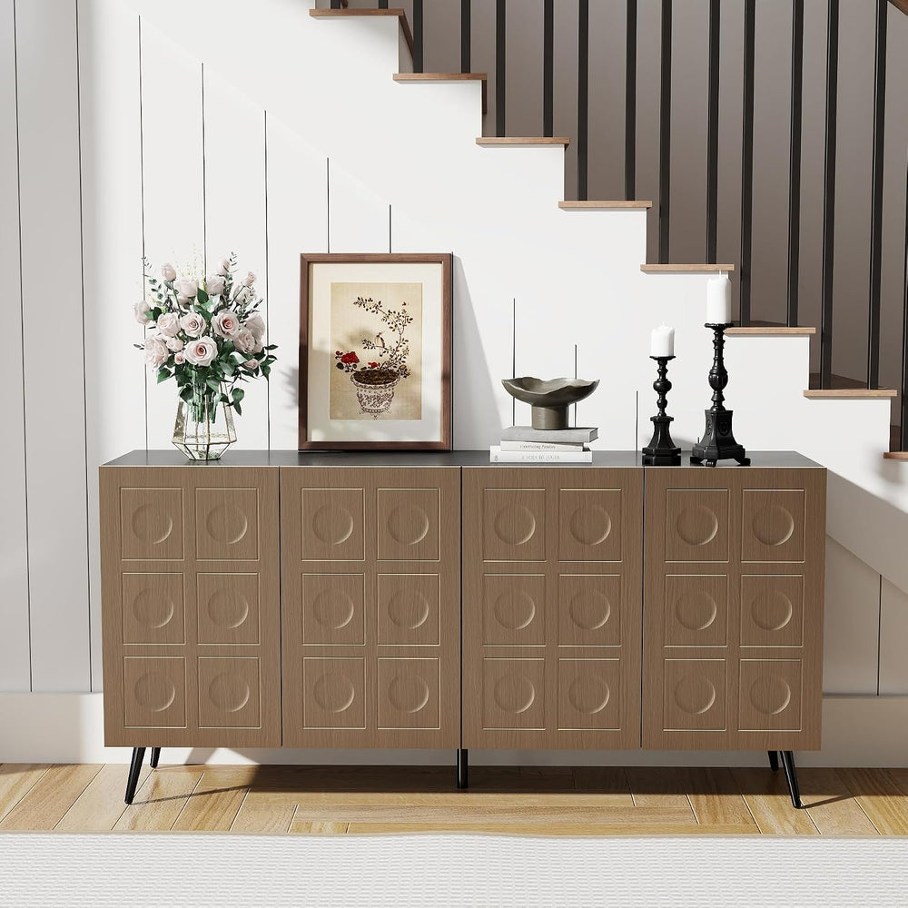 Sideboard Buffet Cabinet with Storage: 63" Black and Oak Mid Century Mod...