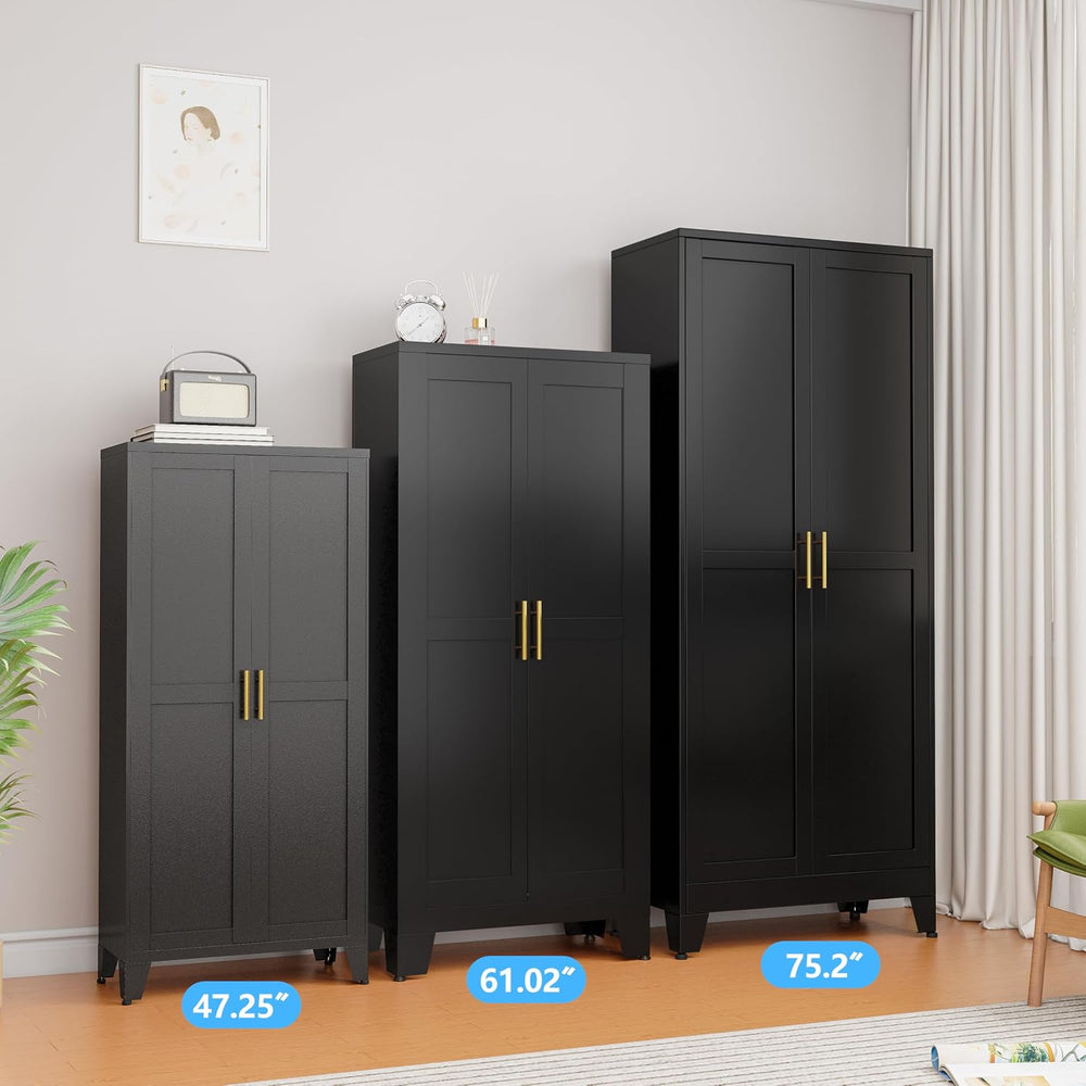 Metal Storage Cabinet with Doors and Shelves, 61.02" Tall Kitchen Pantry...