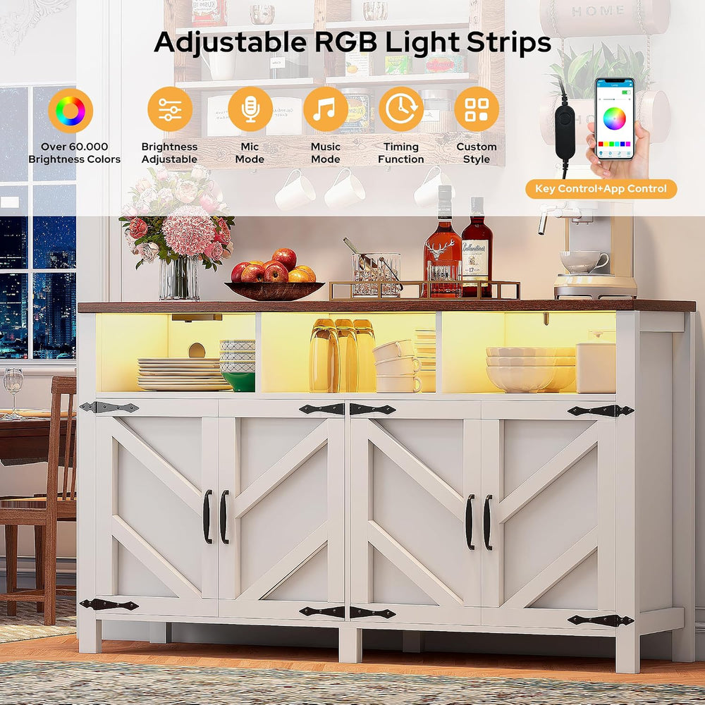 knoworld Buffet Sideboard with Storage with Power Outlets & LED Light 4 D...