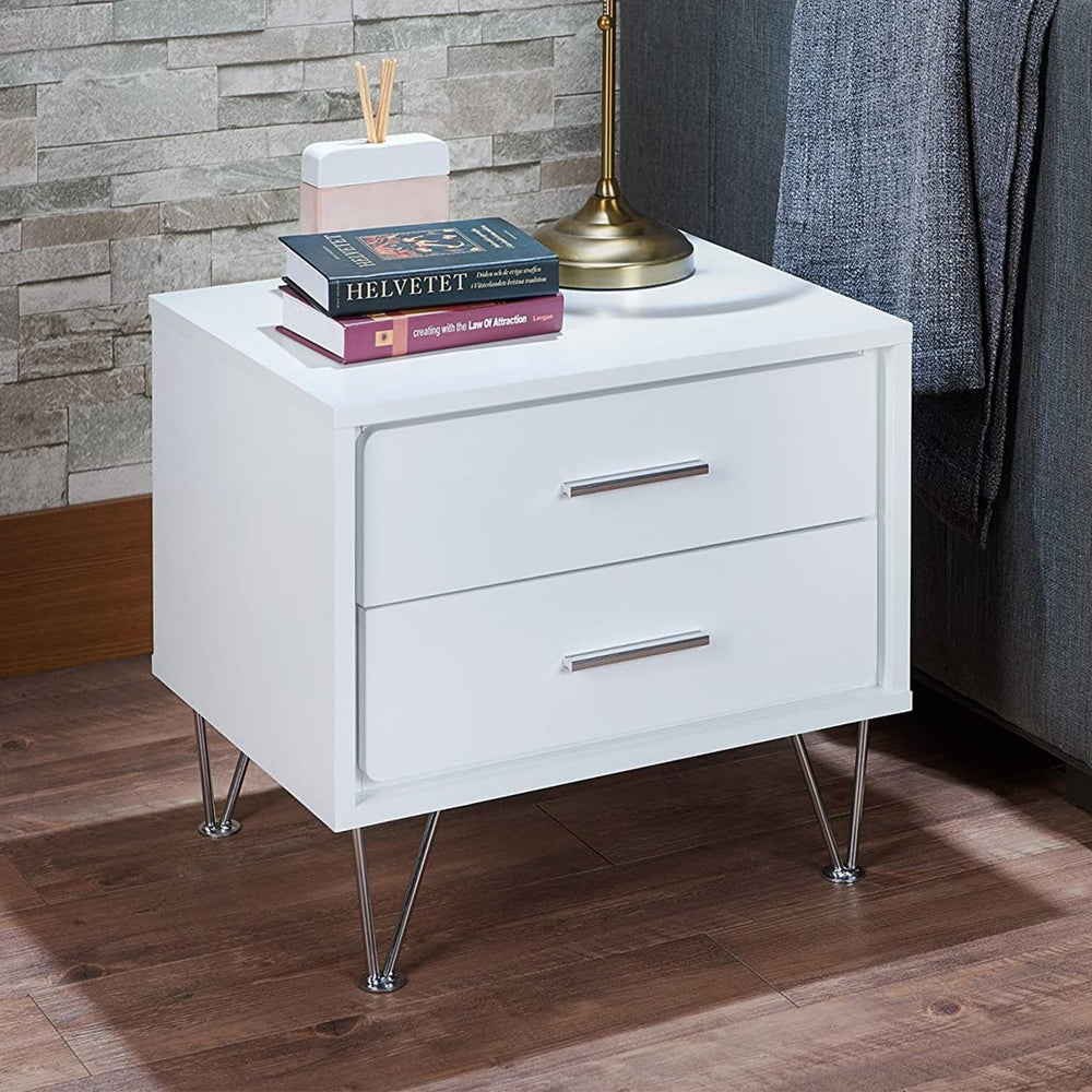 2 Drawers Nightstand with Metal Legs ﻿,for Small Spaces