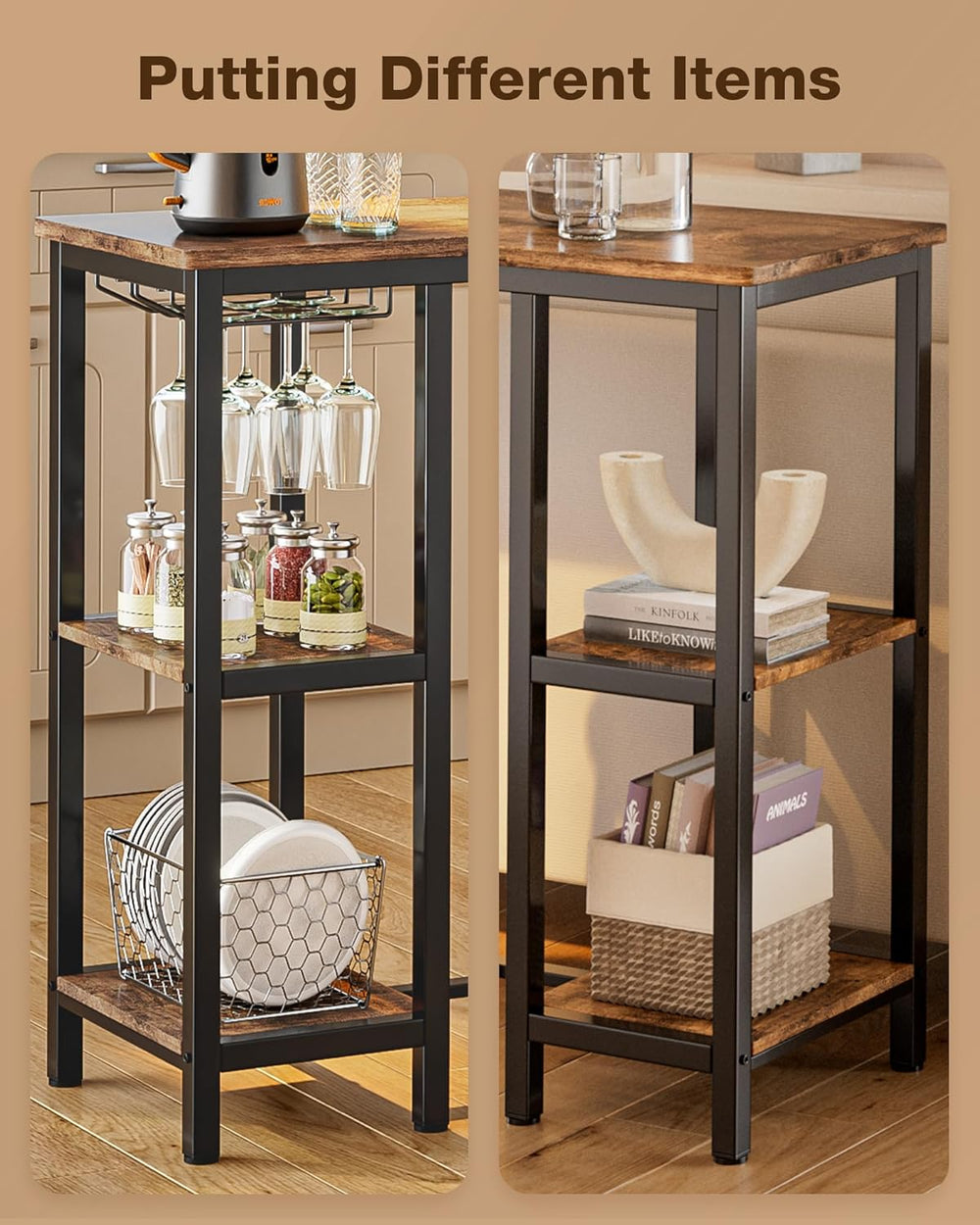 Qsun 3-Piece Bar Table Set for 2 | Bar Height Table with Stools & 2 Stora...