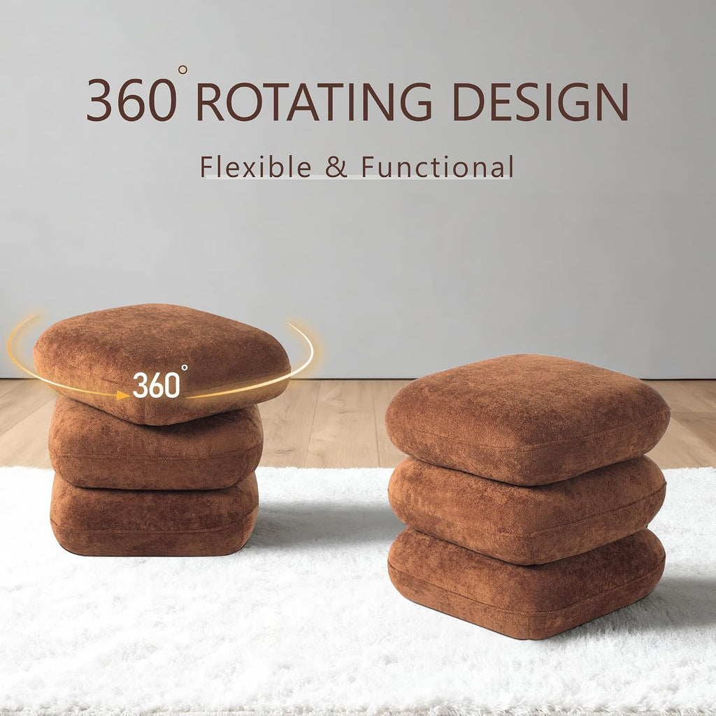 Get Set Style 360° Swivel Velvet Ottoman, Modern Upholstered Foot Stool, Multifunctional Vanity Chair Accent Stool for Small Space, Living Room, Bedroom, Entryway, Honey Ginger