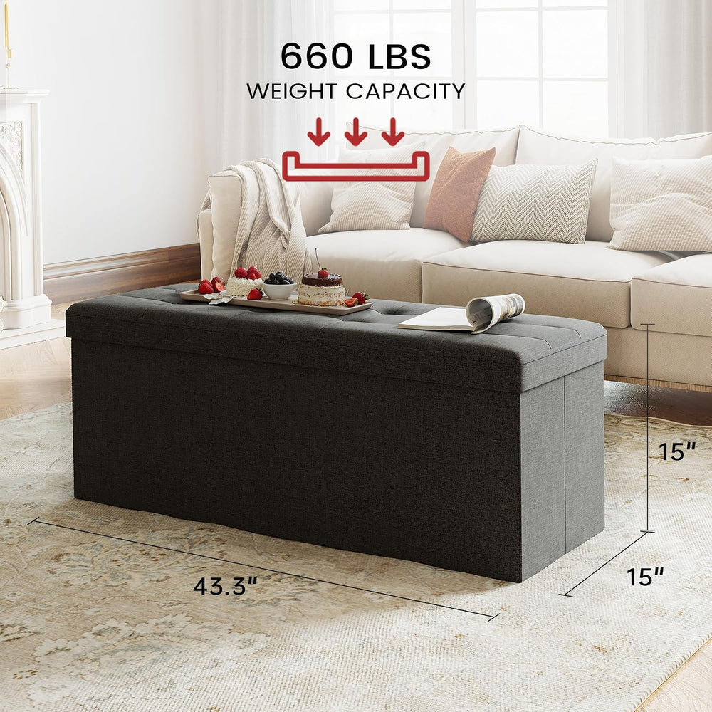 Folding Ottoman with Storage,Drak Gray