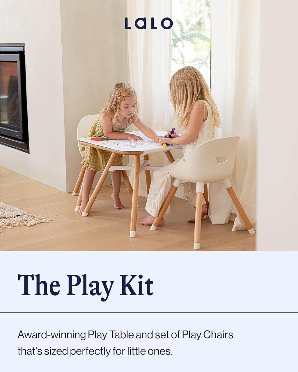 Lalo The Play Kit - Kids Table and Chairs Set - Toddler Activity Table for Playroom, Snack Time, Arts & Crafts - Easy to Clean - Coconut/Coconut