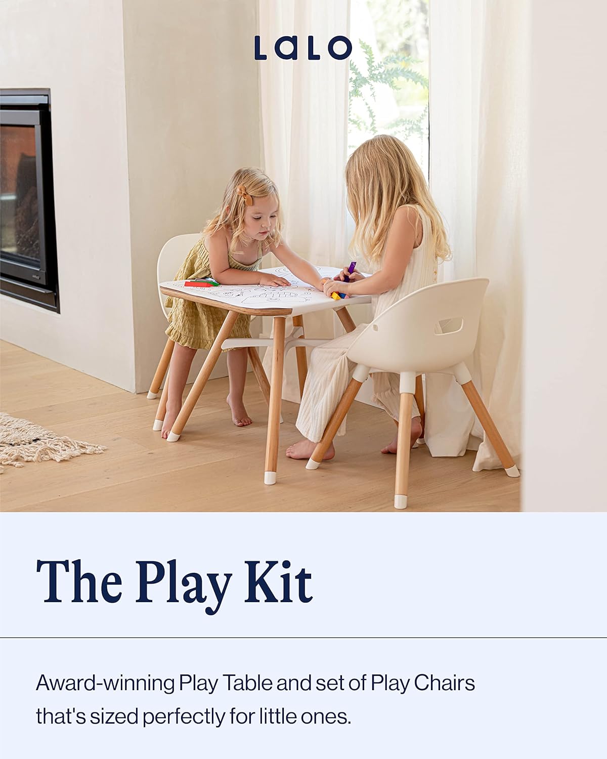 Lalo The Play Kit - Kids Table and Chairs Set - Toddler Activity Table for Playroom, Snack Time, Arts & Crafts - Easy to Clean - Coconut/Coconut