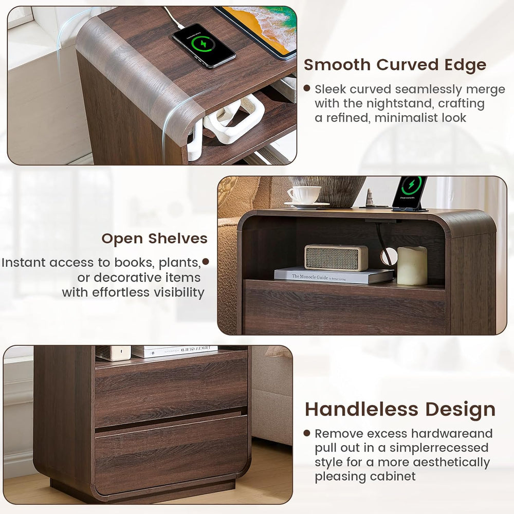 Standifurno Modern Walnut Nightstand, 25" Tall Wooden Bedside Table with...