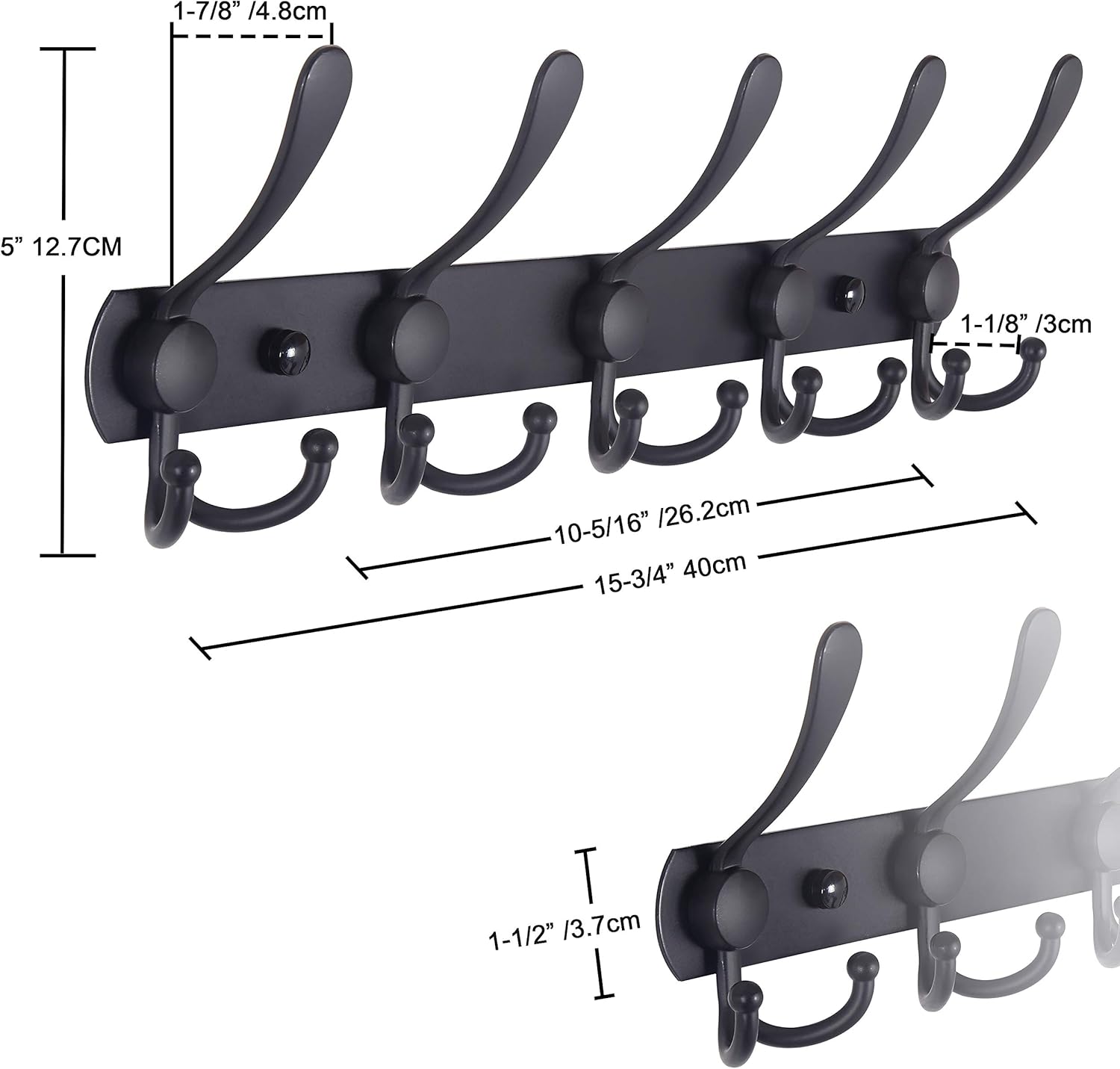 Dseap Coat Rack Wall Mounted - 5 Tri Hooks, Heavy Duty, Stainless Steel, Metal Coat Hook Rail for Coat Hat Towel Purse Robes Mudroom Bathroom Entryway (Rose Gold, Pack of 2)