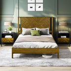 Bme Ethan Queen Bed Frame with Diamond Headboard, Mid-Century Modern, Solid Acacia Wood, No Box Spring Needed, Fits All Mattresses, Rustic Brown