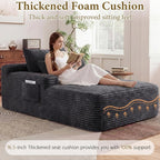 65" Chaise Lounge Chair Indoor,Oversized Boneless Lounge Chair with Side Pockets Cup Holders,Corduroy Cloud Reading Chair for Living Room Bedroom,Deep Seat Sleeper Couch, No Assembly ,Dark Grey