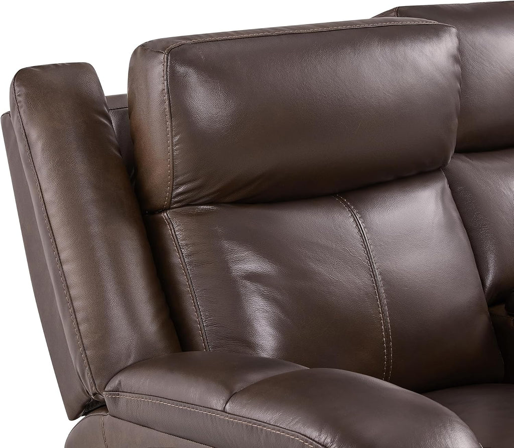 Watson & Whitely Genuine Leather Wall Hugger Power Recliner Loveseat, Brown | 2 Seater Reclining Sofa, Adjustable Power Headrests, USB & Type-C Charging Ports, Dual Recliners, Living Room & RV