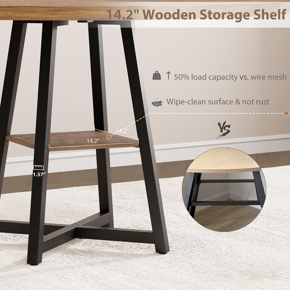GarveeHome 47" Round Dining Table for 4-6 with Storage Shelf, Industrial...