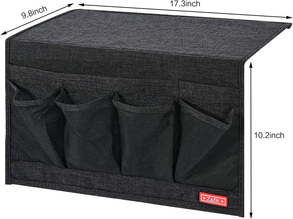 Linen 6 Pockets Bedside Caddy, Bedside Storage Organizer for Magazine, Remotes, Phone (Black)