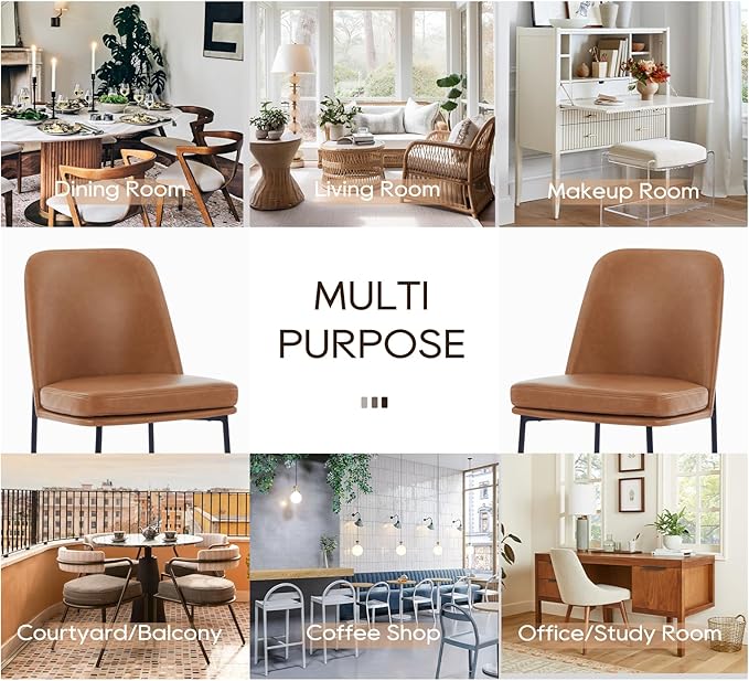 COLAMY Dining Chairs Set of 4, Modern Dining Chair, Leather Upholstered Dining Chairs, Kitchen Chairs with Curved Back and Metal Legs for Dining Room Kitchen Restaurant, Brown