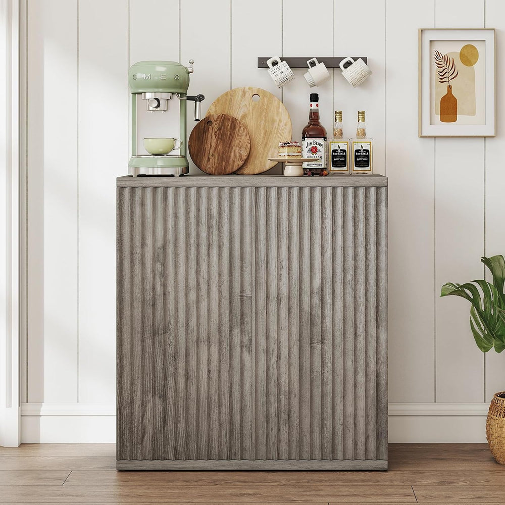 Fluted Sideboard Buffet Cabinet with Storage, Wood Sideboard Cabinet with Doo...