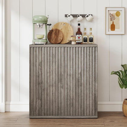 Fluted Sideboard Buffet Cabinet with Storage, Wood Sideboard Cabinet with Doors, Small Credenza Buffets & Sideboards for Kitchen, Accent Cabinets for Entryway Living Room Hallway Home, Grey