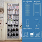 Over the Door Shoe Organizer, Hanging Shoe Organizer with 28 Mesh Large Pockets Door Shoe Rack Organizer, Space Saving Hanging Storage Holder, Hangs on Closets for Shoes, Accessories, White