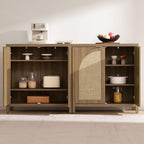 SICOTAS 68" W Rattan Sideboard Buffet Cabinet with Storage Set of 2, Mid Century Modern Credenza with Arch Doors & Shelves Farmhouse Coffee Bar Media Console Cabinets for Living Room, Entryway