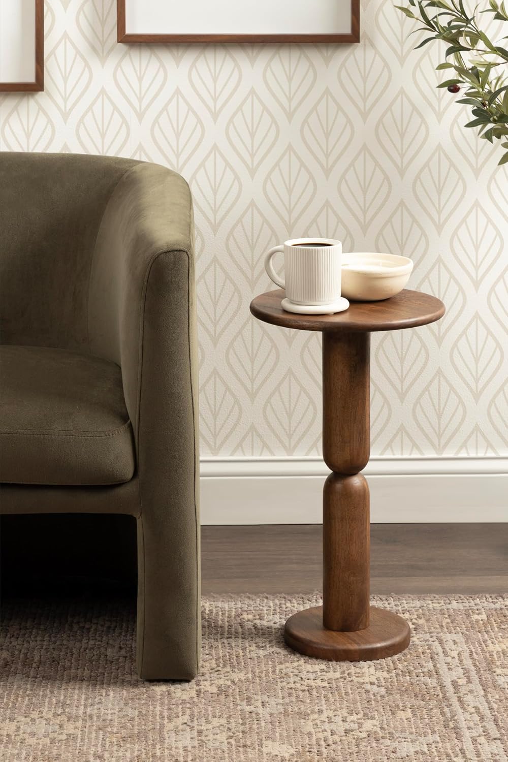Kate and Laurel Macron Modern Mango Wood Round Side Table, 12 x 12 x 22, Waln...