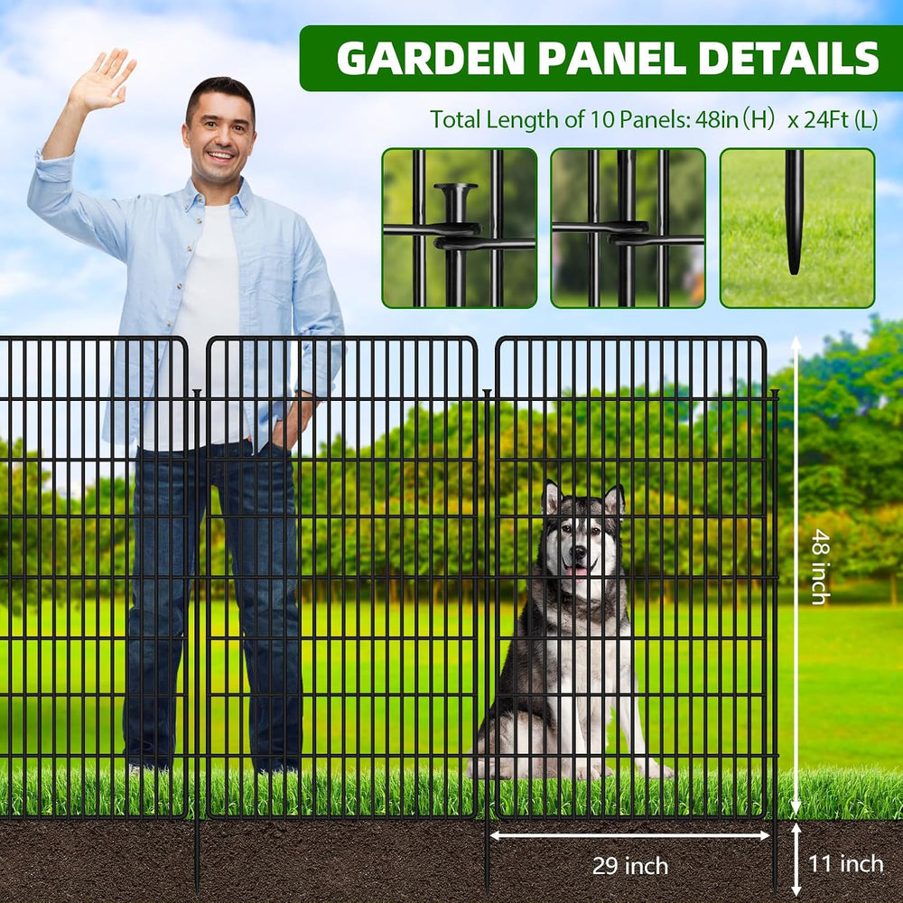 10 Panels Garden Fencing Animal Barrier, 48 in(H) X 24 Ft(L) Dog Fence Outdoo...