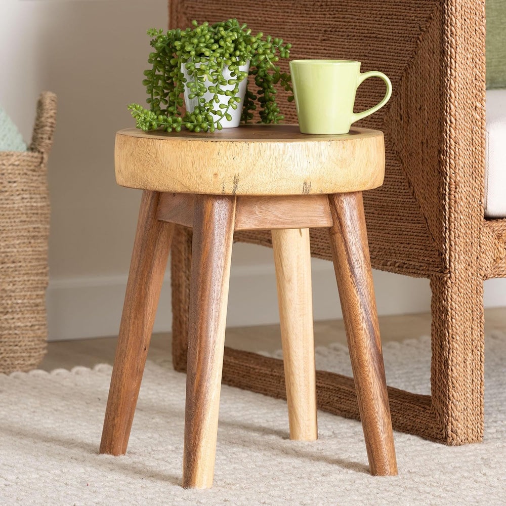 bali & pari Jia Suar Wood End Table - Handcrafted Side Table with Live Ed...