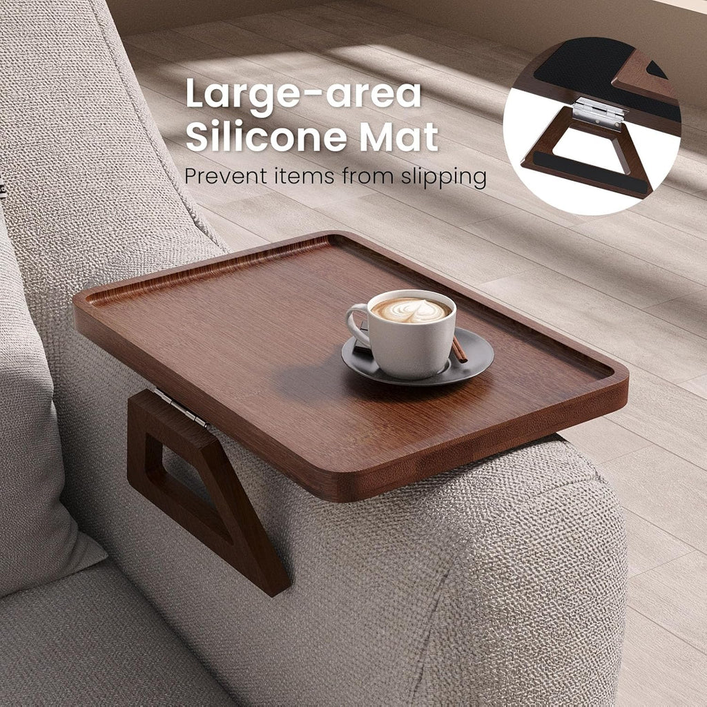 Couch Arm Tray,Bamboo Folding Sofa Tray,Sofa Armrest Tray Clip-On Couch Desk for Drinks,Snacks,Phone,Remote Control（Brown）