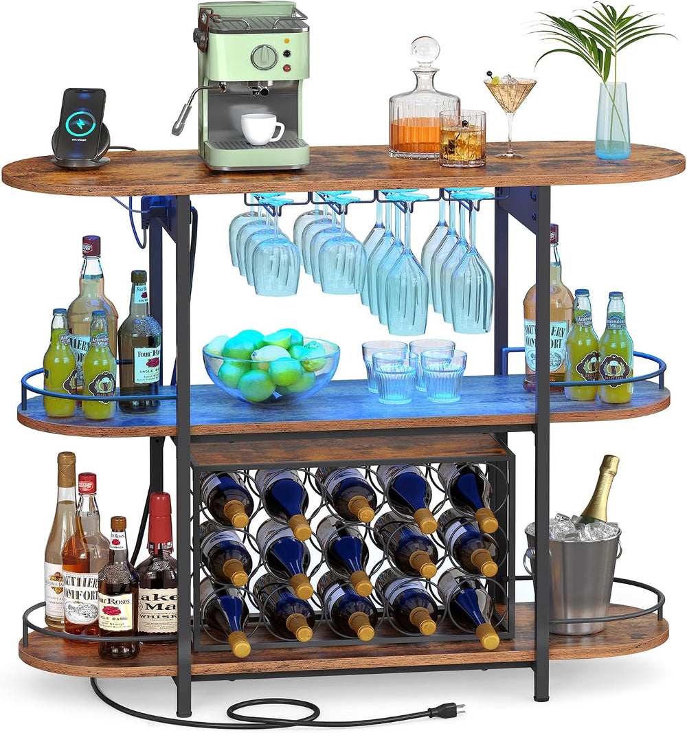 VASAGLE Bar Cabinets for Home, LED Coffee Bar with Power Outlets | Mini Bar f...